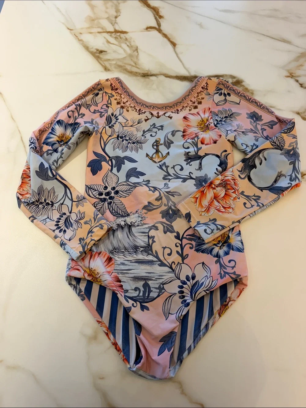 Agua Bendita Pink and Blue Floral Long Sleeve One-Piece Swimsuit-12